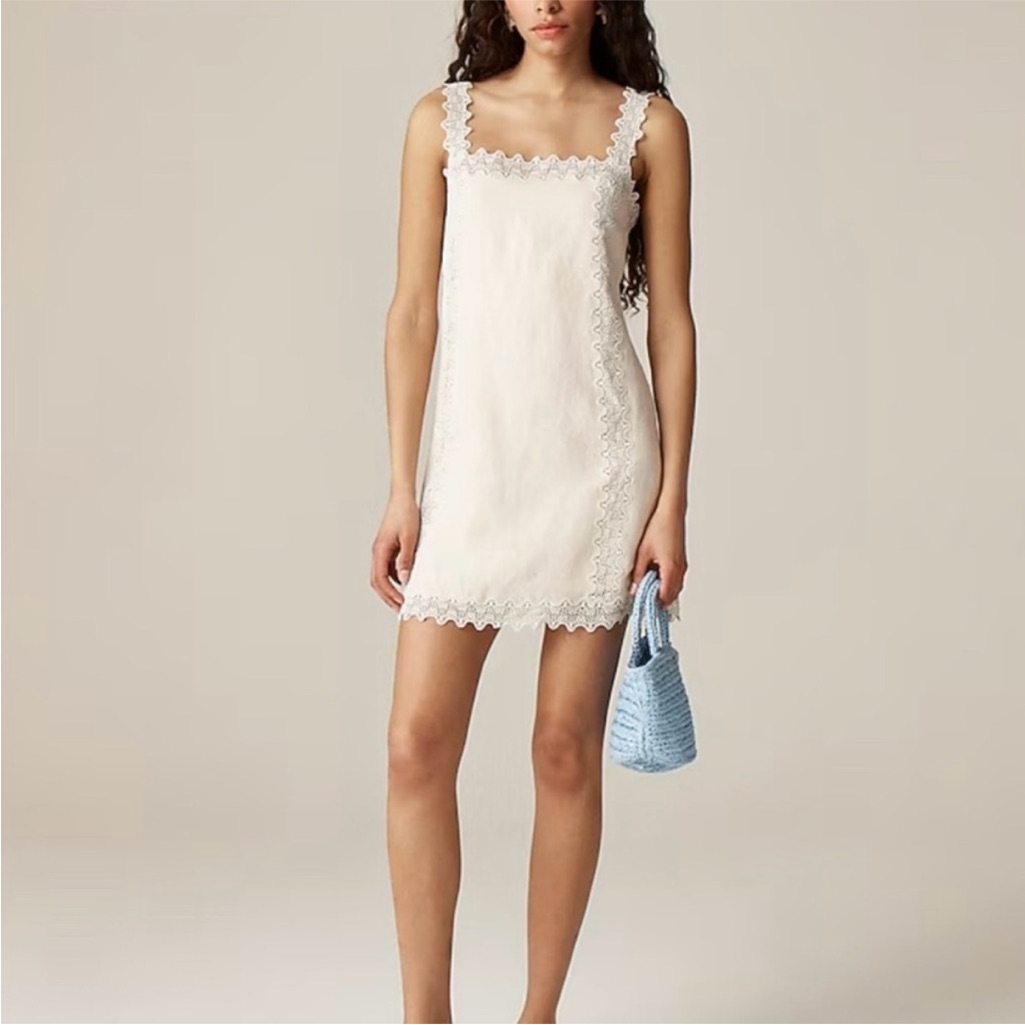 Nwt J. Crew Tall Lace Trim Shift Dress In Linen, T8